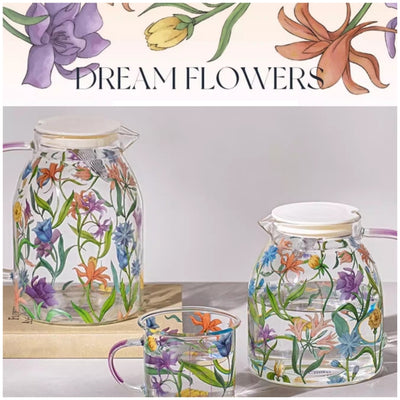 Glass Borosilicate - Water Pitcher Jug 1500 ml - Floral Printed - Wild Flower