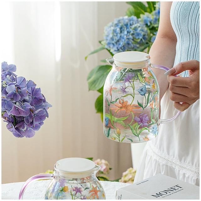 Glass Borosilicate - Water Pitcher Jug 1500 ml - Floral Printed - Wild Flower