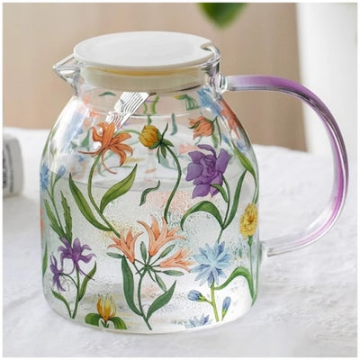Glass Borosilicate - Water Pitcher Jug - 1100 ml - Floral Printed - Wild Flower