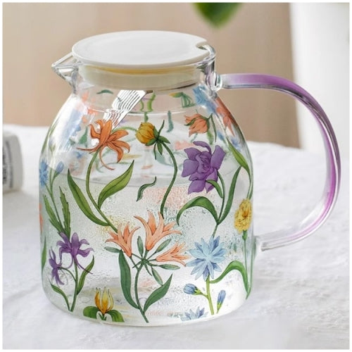 Glass Borosilicate - Water Pitcher Jug - 1100 ml - Floral Printed - Wild Flower
