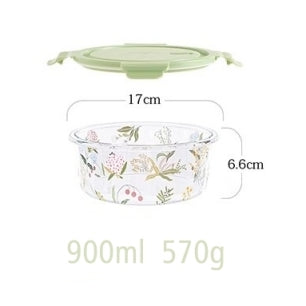 Glass Borosilicate - Container - Round - 900ml - Floral Printed - Spring