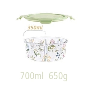 Glass Borosilicate - Container - Round - 700ml Divided - Floral Printed - Spring