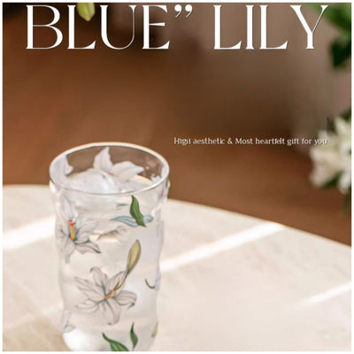 Glass Borosilicate - Water Glass 450ml, Set of 4 - Floral Printed - Frangipani White