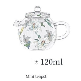 Glass Borosilicate - Mini Green Tea/Coffee Pot - 120 ml - Floral Printed - Frangipani White