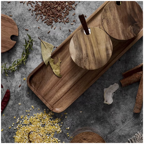 Glass - Spice Jar Condiment Set (Coffee Tea Sugar) - 3 Airtight Jars with Wooden Spoon & Tray