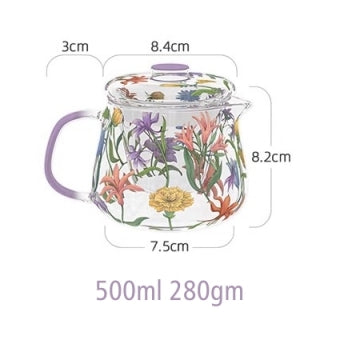 Glass Borosilicate - Tea/Coffee Pot - 500 ml - Floral Printed - Wild Flower