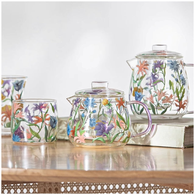 Glass Borosilicate - Tea/Coffee Pot - 500 ml - Floral Printed - Wild Flower