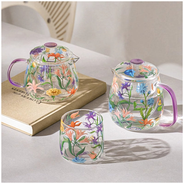 Glass Borosilicate - Tea/Coffee Pot - 500 ml - Floral Printed - Wild Flower