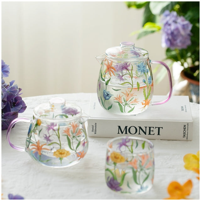 Glass Borosilicate - Tea Coffee Water Cup 340ml, Set of 2 - Floral Printed - Wild Flower