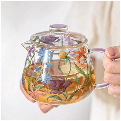 Glass Borosilicate - Tea/Coffee Pot - 500 ml - Floral Printed - Wild Flower