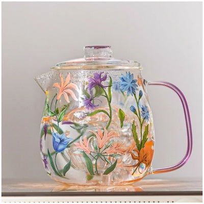 Glass Borosilicate - Tea/Coffee Pot - 500 ml - Floral Printed - Wild Flower