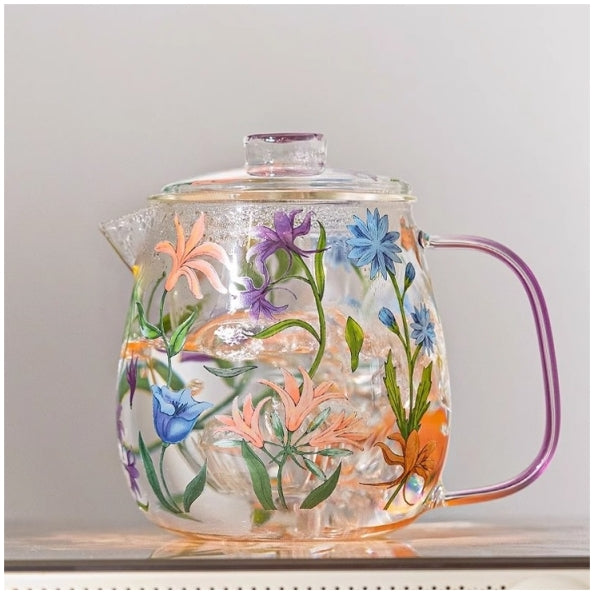 Glass Borosilicate - Tea/Coffee Pot - 500 ml - Floral Printed - Wild Flower