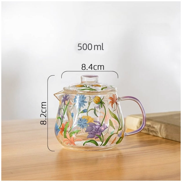 Glass Borosilicate - Tea/Coffee Pot - 500 ml - Floral Printed - Wild Flower