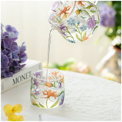 Glass Borosilicate - Tea Coffee Water Cup 340ml, Set of 2 - Floral Printed - Wild Flower