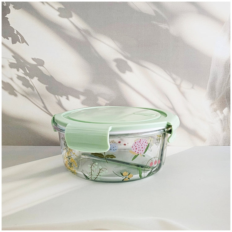Glass Borosilicate - Container - Round - 900ml - Floral Printed - Spring
