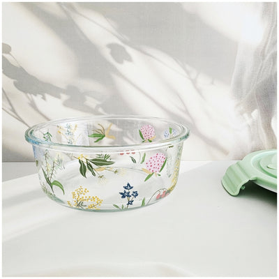 Glass Borosilicate - Container - Round - 900ml - Floral Printed - Spring