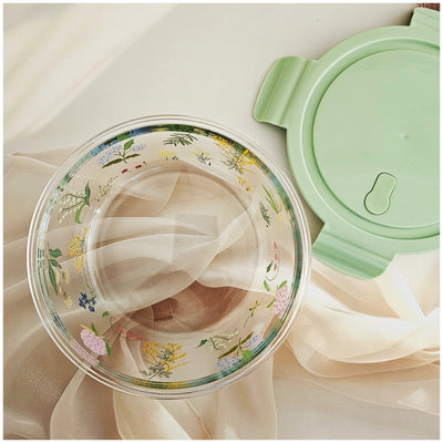 Glass Borosilicate - Container - Round - 900ml - Floral Printed - Spring