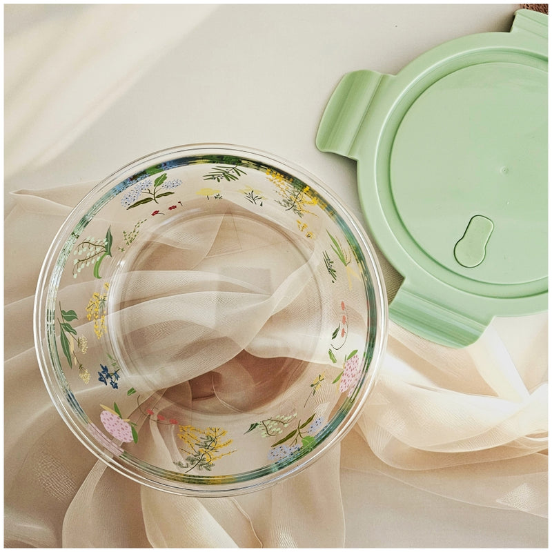 Glass Borosilicate - Container - Round - 900ml - Floral Printed - Spring