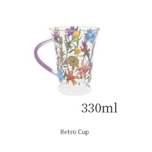Glass Borosilicate - Tea Coffee Water Vintage Tall Mug Set of 2 - Floral Printed - Wild Flower