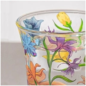 Glass Borosilicate - Tea Coffee Water Vintage Tall Mug Set of 2 - Floral Printed - Wild Flower
