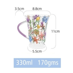 Glass Borosilicate - Tea Coffee Water Vintage Tall Mug Set of 2 - Floral Printed - Wild Flower