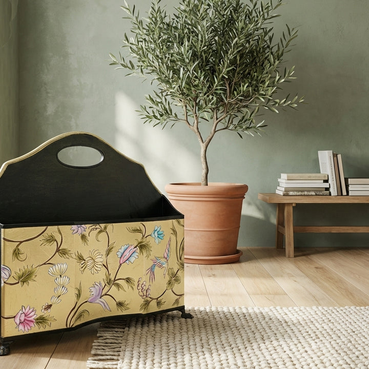 HAND PAINTED - MAGAZINE RACK SLIM DUAL SIDE - GOLDEN LEAF