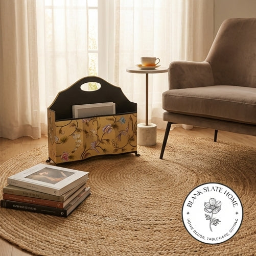 HAND PAINTED - MAGAZINE RACK SLIM DUAL SIDE - GOLDEN LEAF