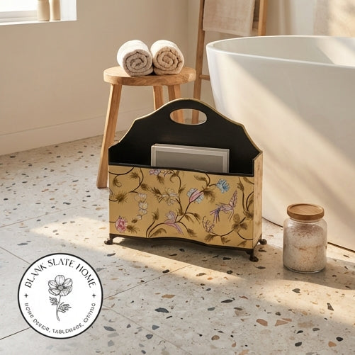 HAND PAINTED - MAGAZINE RACK SLIM DUAL SIDE - GOLDEN LEAF