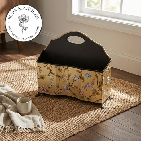 HAND PAINTED - MAGAZINE RACK SLIM DUAL SIDE - GOLDEN LEAF