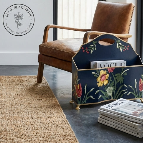 HAND PAINTED - MAGAZINE RACK SLIM DUAL SIDE - MIDNIGHT BLUE