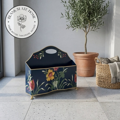 HAND PAINTED - MAGAZINE RACK SLIM DUAL SIDE - MIDNIGHT BLUE