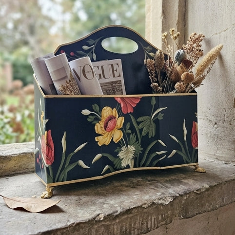 HAND PAINTED - MAGAZINE RACK SLIM DUAL SIDE - MIDNIGHT BLUE