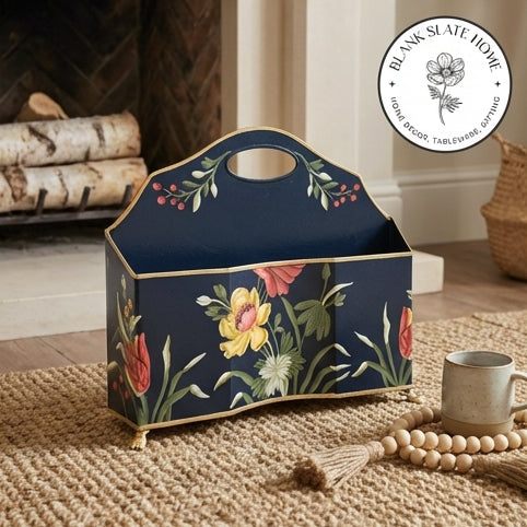HAND PAINTED - MAGAZINE RACK SLIM DUAL SIDE - MIDNIGHT BLUE
