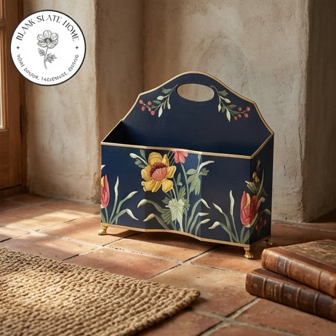 HAND PAINTED - MAGAZINE RACK SLIM DUAL SIDE - MIDNIGHT BLUE