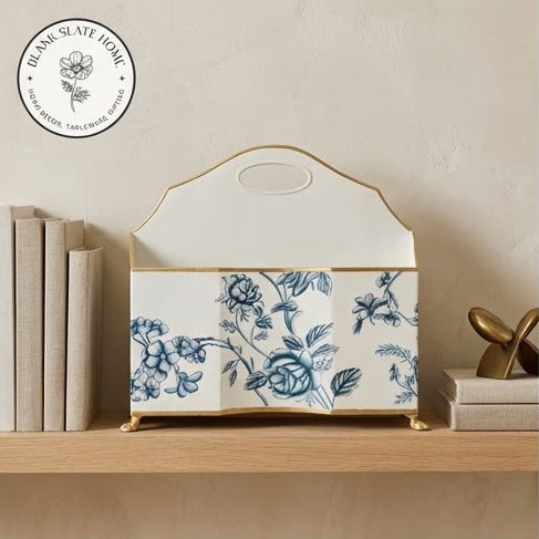 HAND PAINTED - MAGAZINE RACK SLIM DUAL SIDE - WHITE SUMMER