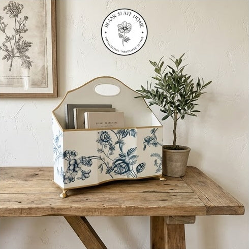 HAND PAINTED - MAGAZINE RACK SLIM DUAL SIDE - WHITE SUMMER