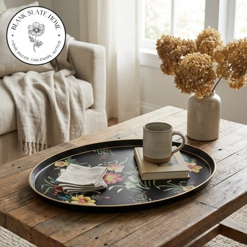 Buy HAND PAINTED - BUTLER SERVING TRAY OVAL LARGE - MIDNIGHT BLACK ...