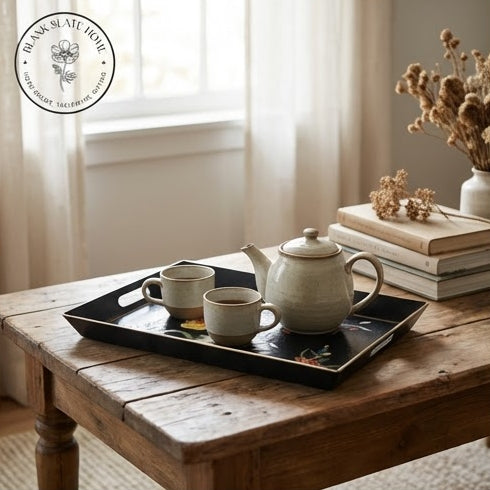HAND PAINTED - SERVING TRAY RECTANGLE - MIDNIGHT BLACK