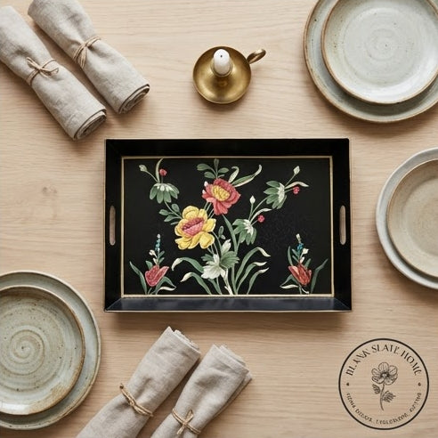 HAND PAINTED - SERVING TRAY RECTANGLE - MIDNIGHT BLACK