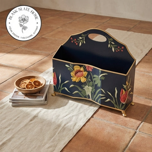 HAND PAINTED - MAGAZINE RACK SLIM DUAL SIDE - MIDNIGHT BLACK