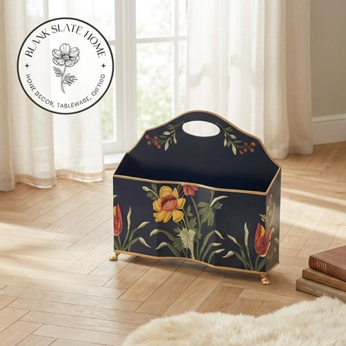 HAND PAINTED - MAGAZINE RACK SLIM DUAL SIDE - MIDNIGHT BLACK