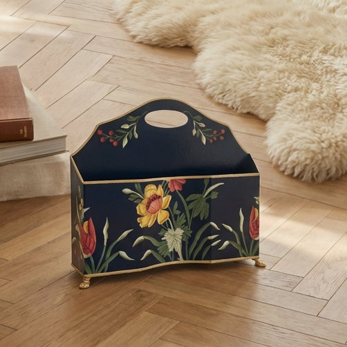 HAND PAINTED - MAGAZINE RACK SLIM DUAL SIDE - MIDNIGHT BLACK
