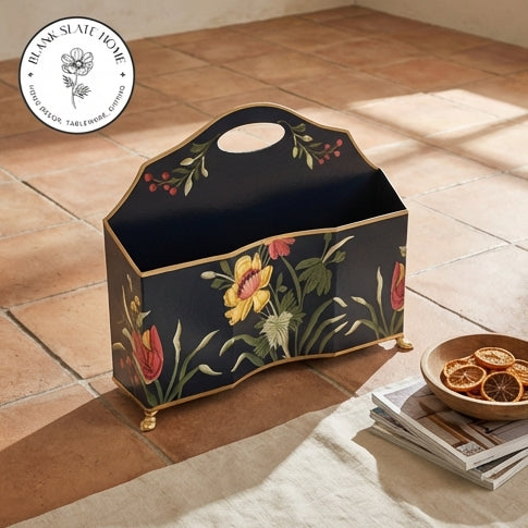 HAND PAINTED - MAGAZINE RACK SLIM DUAL SIDE - MIDNIGHT BLACK