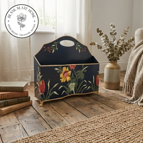 HAND PAINTED - MAGAZINE RACK SLIM DUAL SIDE - MIDNIGHT BLACK