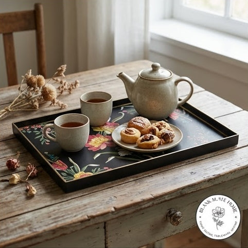 HAND PAINTED - SERVING TRAY RECTANGLE SLIM - MIDNIGHT BLACK