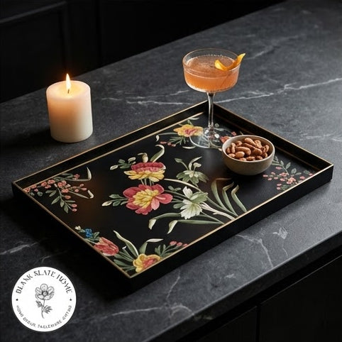 HAND PAINTED - SERVING TRAY RECTANGLE SLIM - MIDNIGHT BLACK