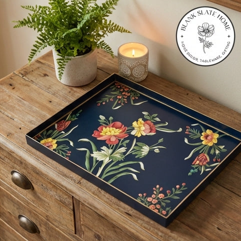 HAND PAINTED - SERVING TRAY RECTANGLE SLIM - MIDNIGHT BLUE