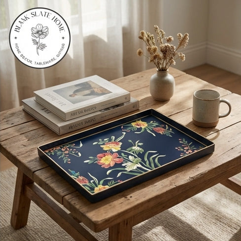 HAND PAINTED - SERVING TRAY RECTANGLE SLIM - MIDNIGHT BLUE