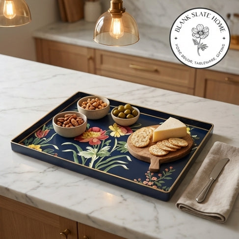 HAND PAINTED - SERVING TRAY RECTANGLE SLIM - MIDNIGHT BLUE