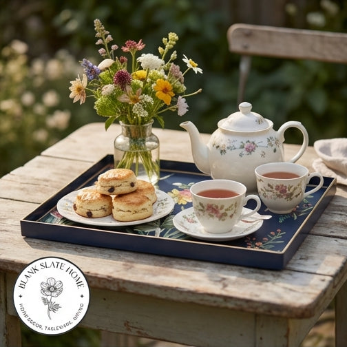 HAND PAINTED - SERVING TRAY RECTANGLE SLIM - MIDNIGHT BLUE